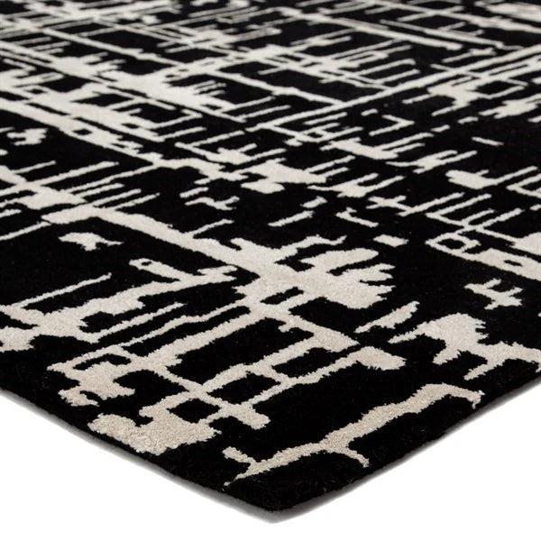 Clayt BlackCream Abstract Hand-Tufted Wool Rug - Image 3