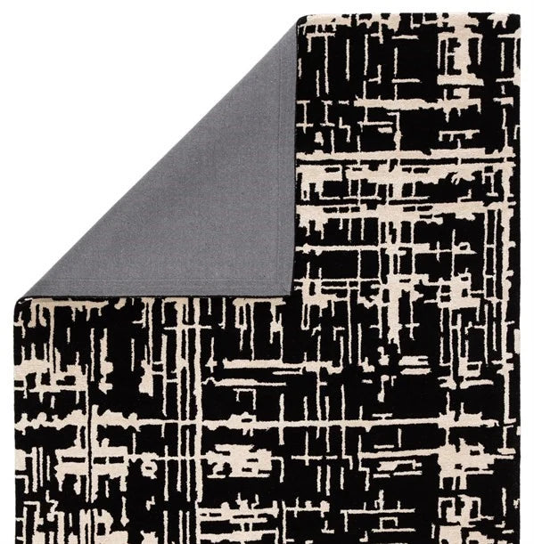 Clayt BlackCream Abstract Hand-Tufted Wool Rug - Image 4