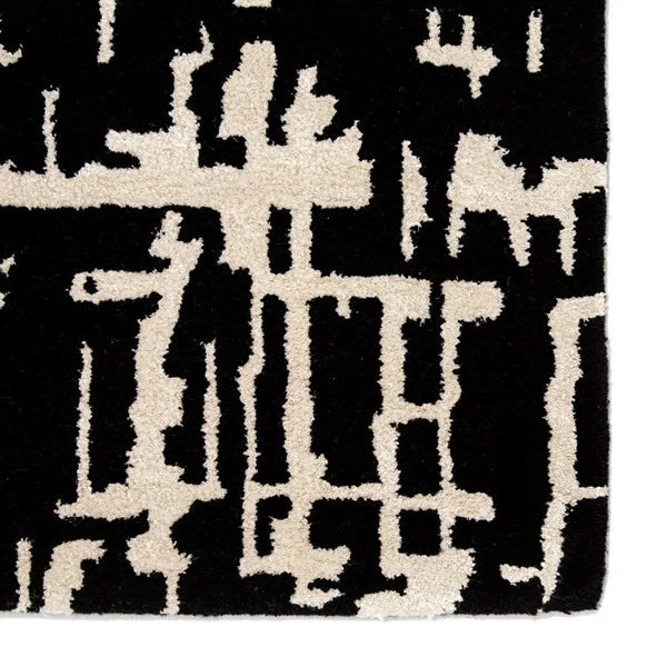 Clayt BlackCream Abstract Hand-Tufted Wool Rug - Image 5