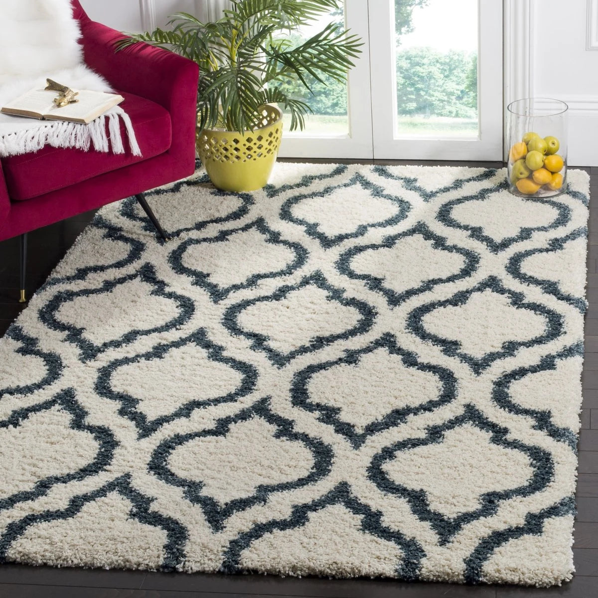 Club Ivory, Slate Blue Retro Collection Plush Shag Rug - Image 3