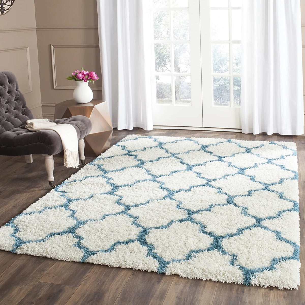 Club IVORY TEAL Retro Collection Plush Shag Rug - Image 1