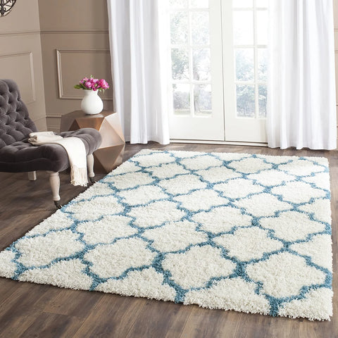 Club IVORY TEAL Retro Collection Plush Shag Rug - Image 1
