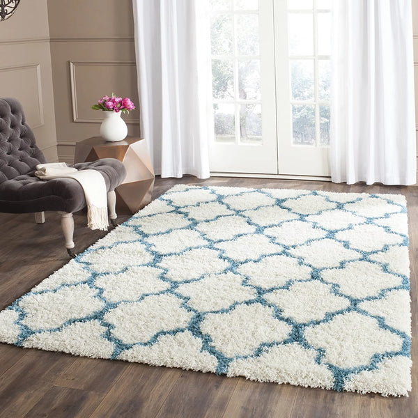 Club IVORY TEAL Retro Collection Plush Shag Rug - Image 1