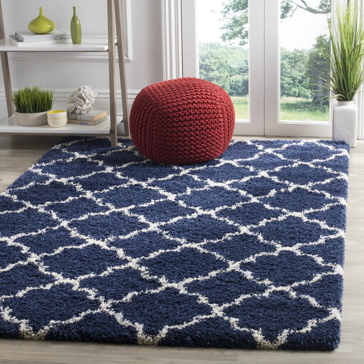 Club NAVY IVORY Retro Collection Plush Shag Rug - Image 4