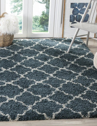 Club Slate Blue, Ivory Retro Collection Plush Shag Rug - Image 1