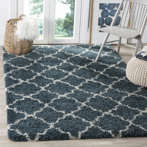 Club Slate Blue, Ivory Retro Collection Plush Shag Rug - Image 1