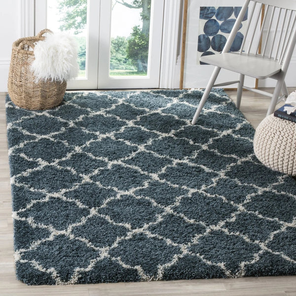 Club Slate Blue, Ivory Retro Collection Plush Shag Rug - Image 1