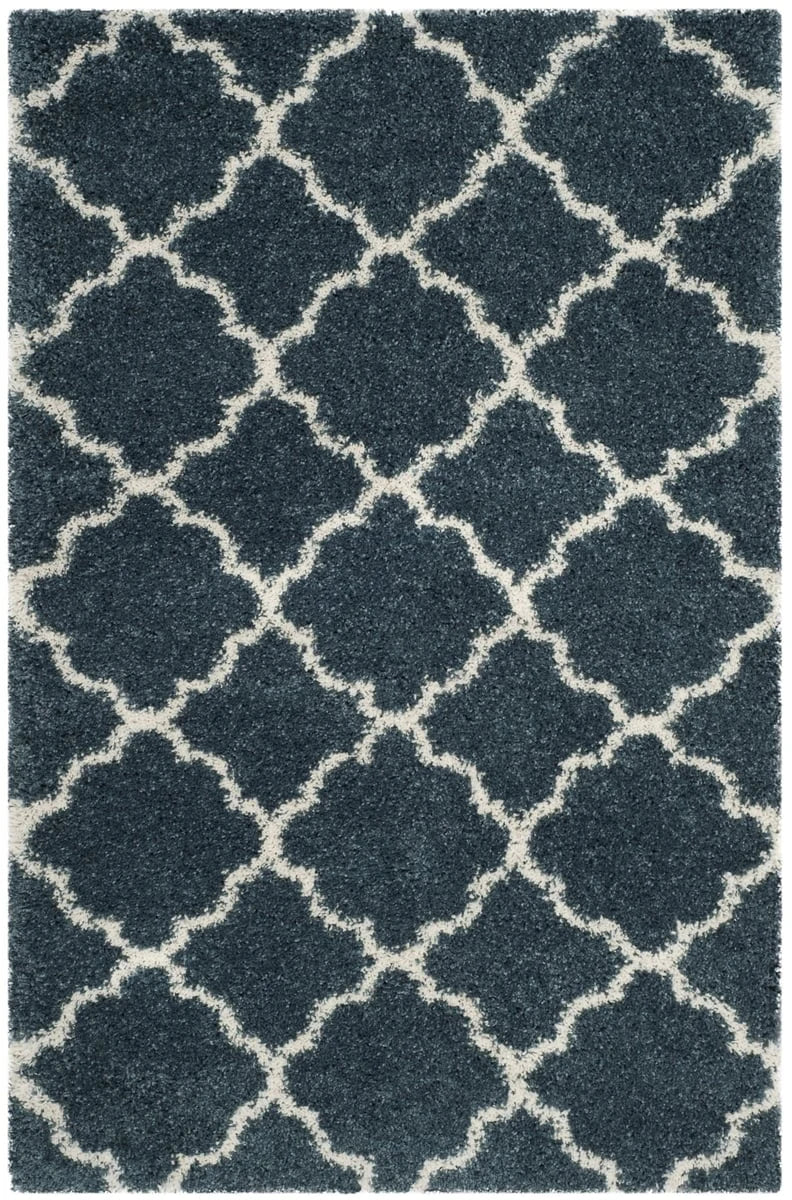 Club Slate Blue, Ivory Retro Collection Plush Shag Rug - Image 2