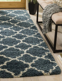 Club Slate Blue, Ivory Retro Collection Plush Shag Rug - Image 4