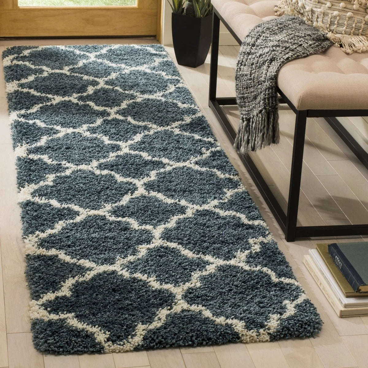 Club Slate Blue, Ivory Retro Collection Plush Shag Rug - Image 4