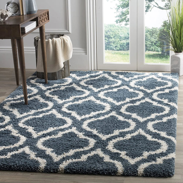 Club TEAL IVORY Retro Collection Plush Shag Rug - Image 1