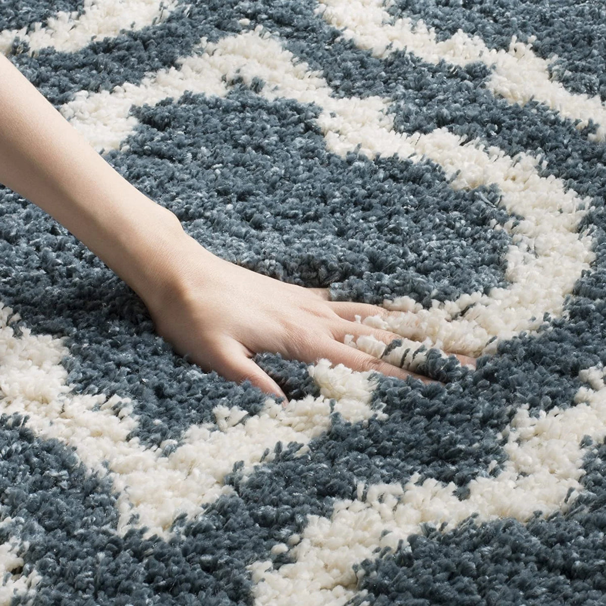 Club TEAL IVORY Retro Collection Plush Shag Rug - Image 2