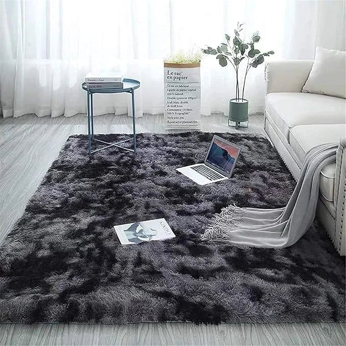 Coal Black Ombre Collection Plush Shag Rug - Image 1