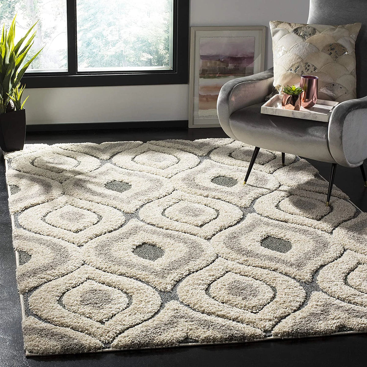 Coco CREAM MULTI Ripple Collection Plush Shag Rug - Image 1