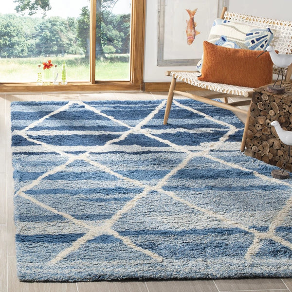 Cosmic Blue, Ivory Retro Collection Plush Shag Rug - Image 1