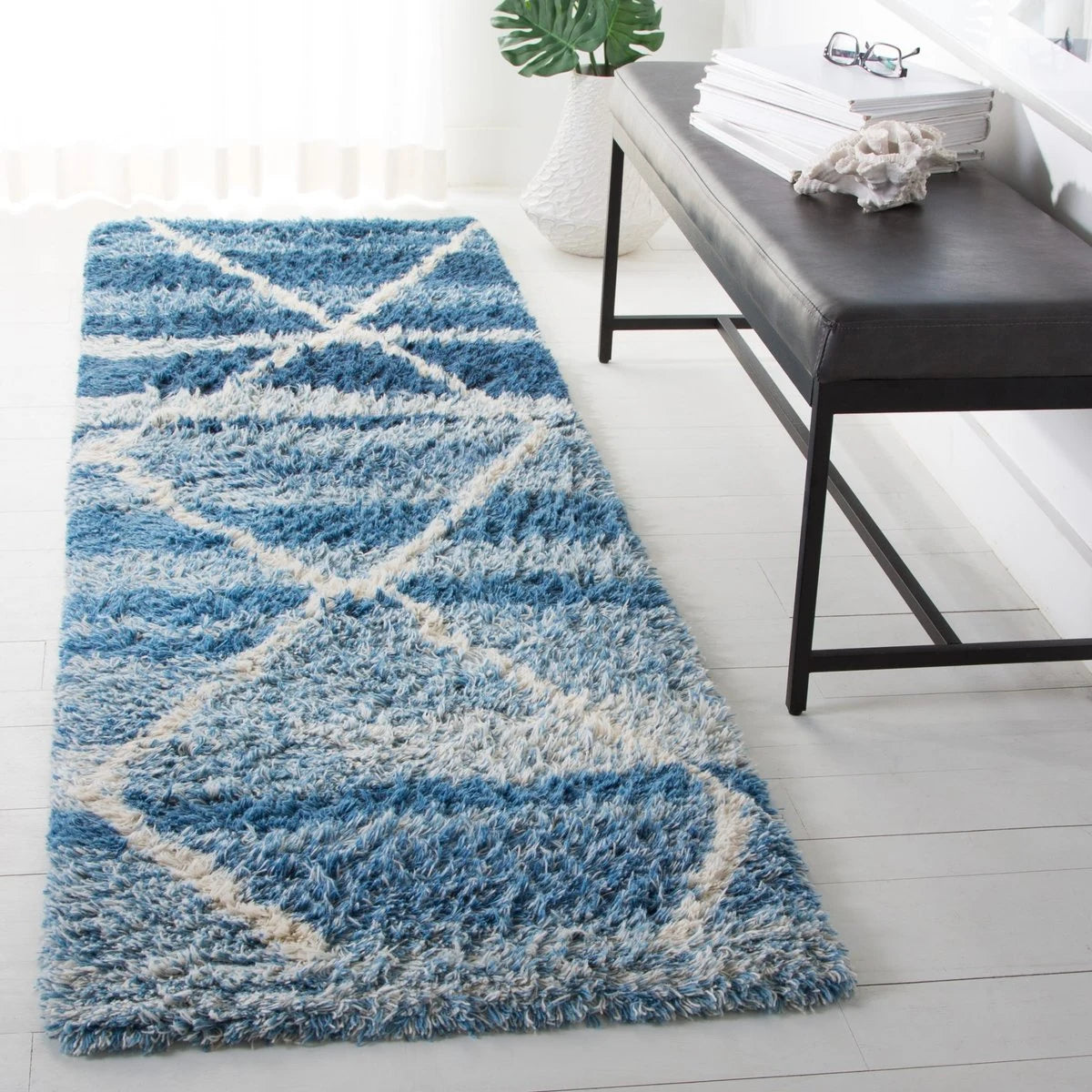 Cosmic Blue, Ivory Retro Collection Plush Shag Rug - Image 3