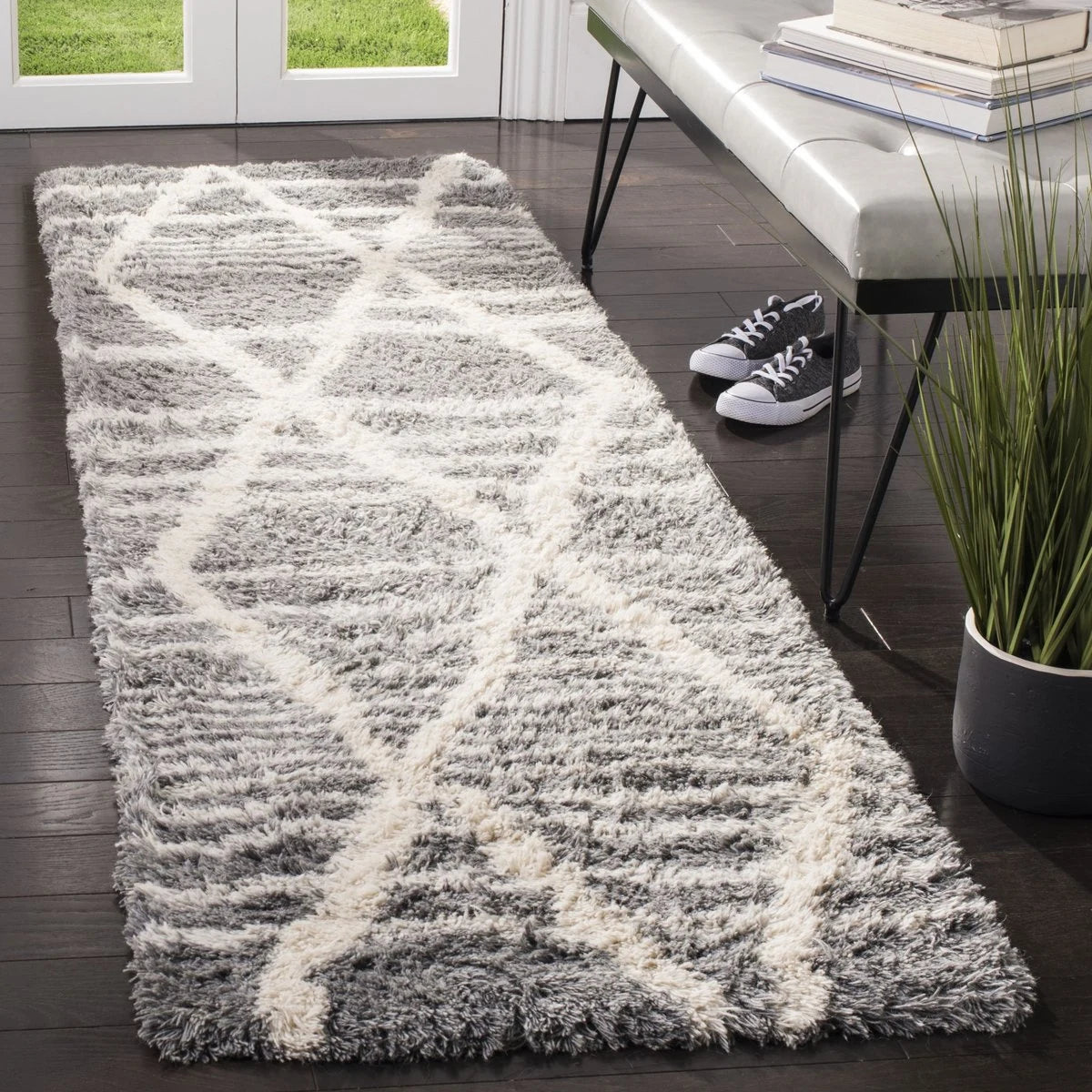Cosmic Grey, Ivory Retro Collection Plush Shag Rug - Image 3
