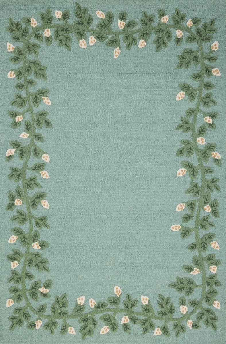 Costal Blue Floral Hand-Tufted Wool Rug - Image 1