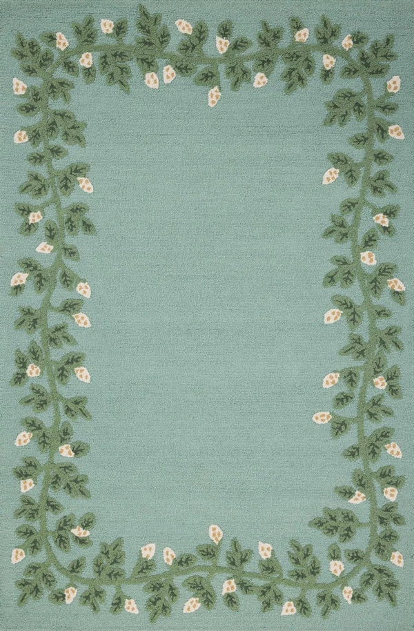 Costal Blue Floral Hand-Tufted Wool Rug - Image 1