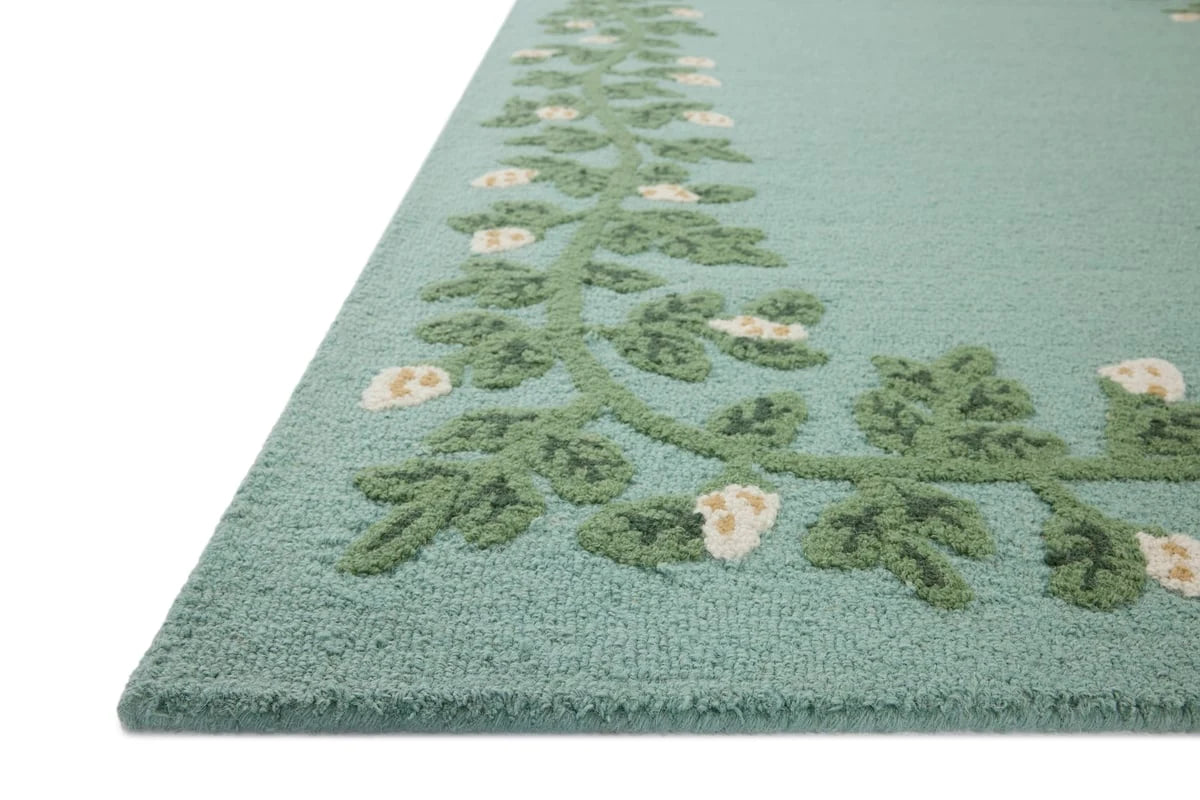 Costal Blue Floral Hand-Tufted Wool Rug - Image 2