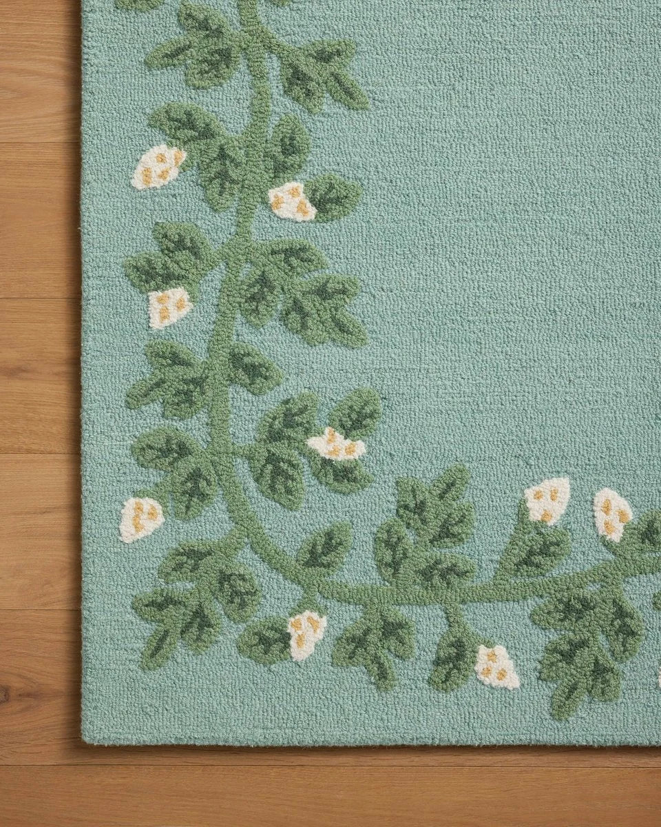 Costal Blue Floral Hand-Tufted Wool Rug - Image 4