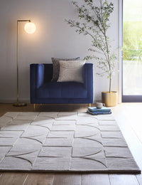 Cream Geometric Hand-Tufted Wool Rug - Image 1