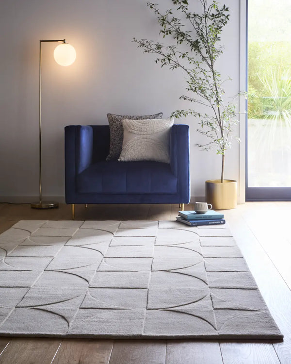 Cream Geometric Hand-Tufted Wool Rug - Image 1