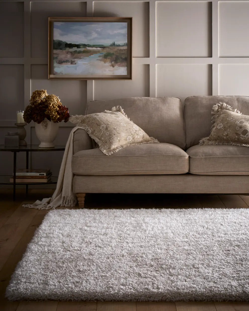 Cream Solid Plush Shag Rug - Image 1