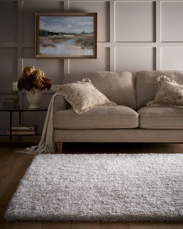 Cream Solid Plush Shag Rug - Image 1