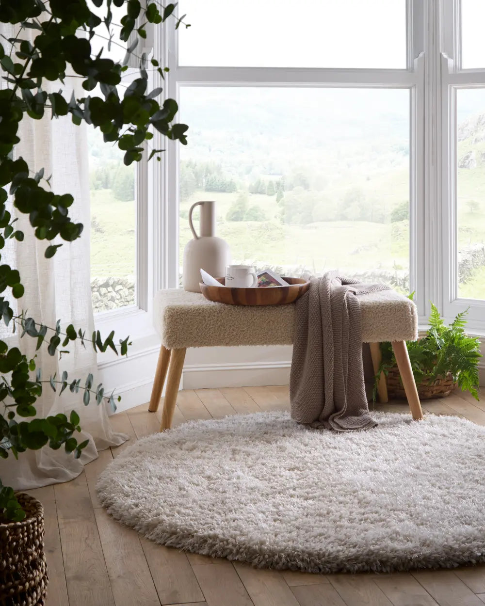Cream Solid Plush Shag Rug - Image 3