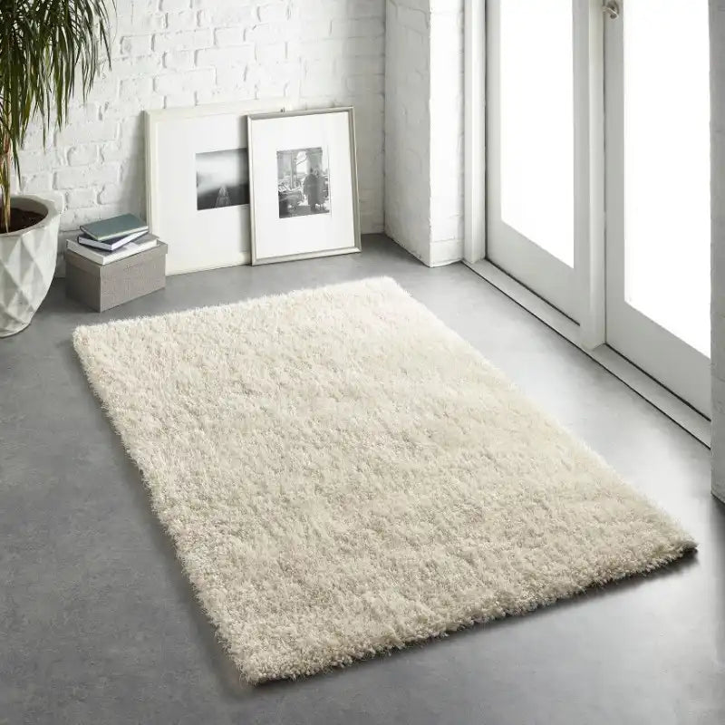 Cream Solid Plush Shag Rug - Image 4