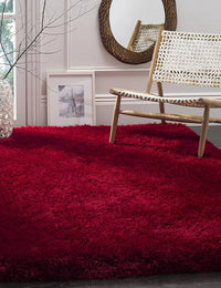 Dark Red Solid Plush Shag Rug - Image 1