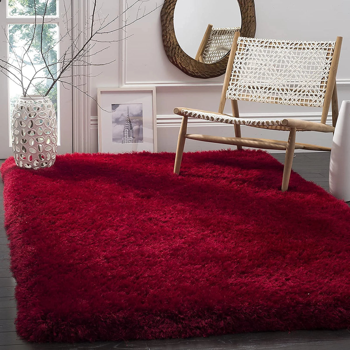 Dark Red Solid Plush Shag Rug - Image 1