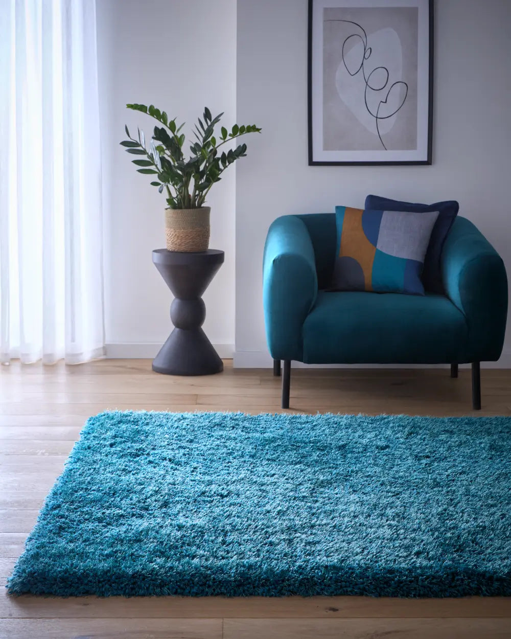 Dark Teal Solid Plush Shag Rug - Image 1