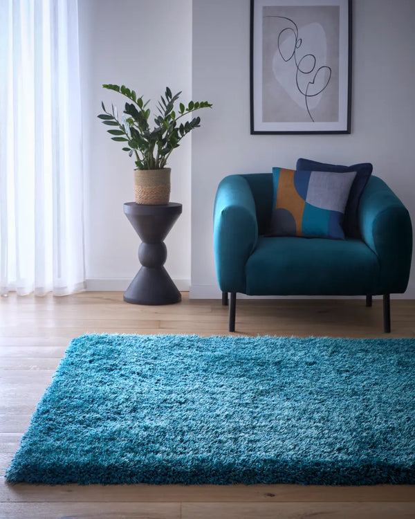 Dark Teal Solid Plush Shag Rug - Image 1