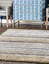 Denim Beige Ombre Collection Plush Shag Rug - Image 1