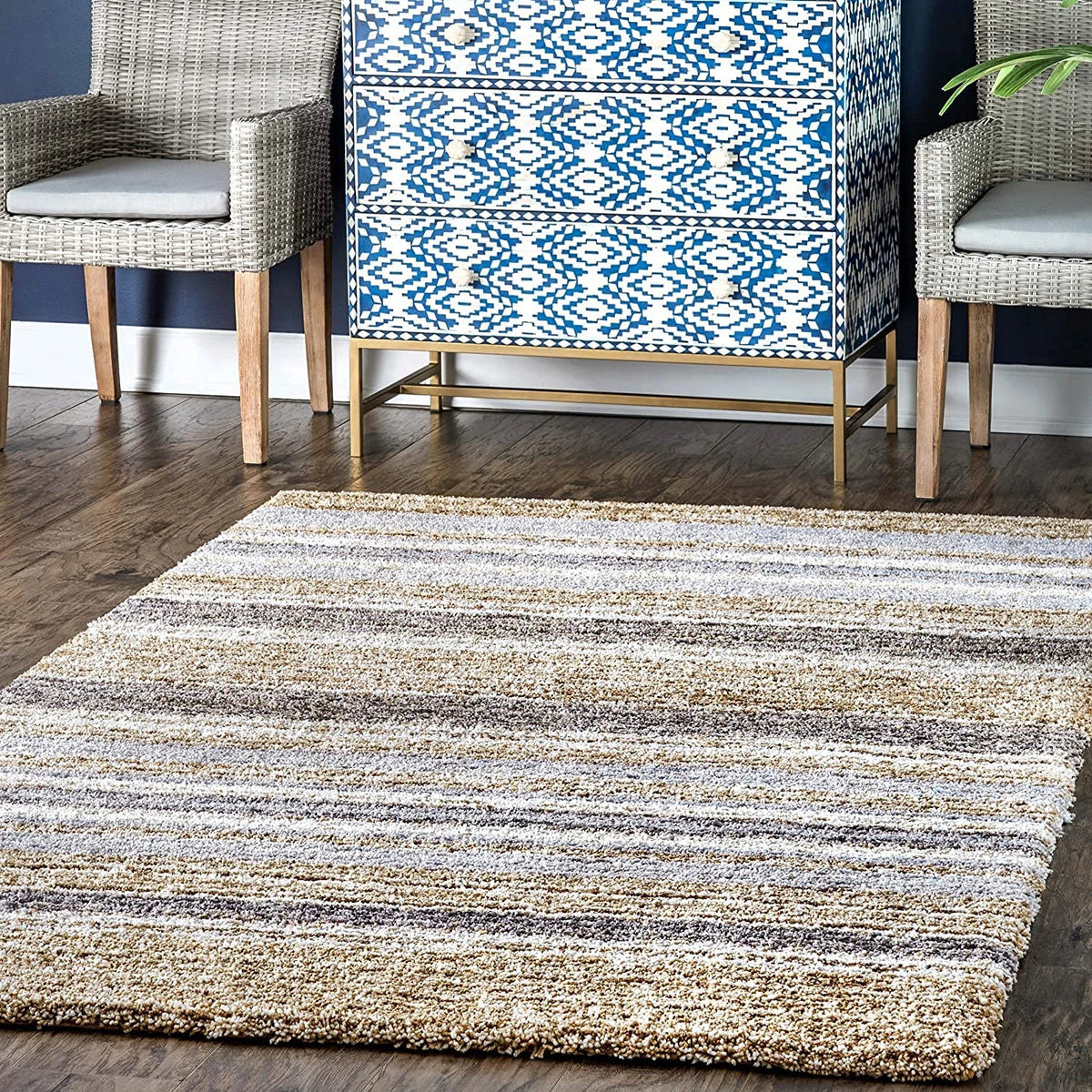 Denim Beige Ombre Collection Plush Shag Rug - Image 1
