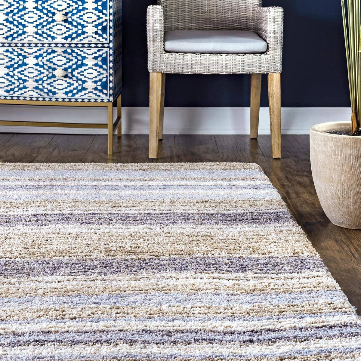 Denim Beige Ombre Collection Plush Shag Rug - Image 7