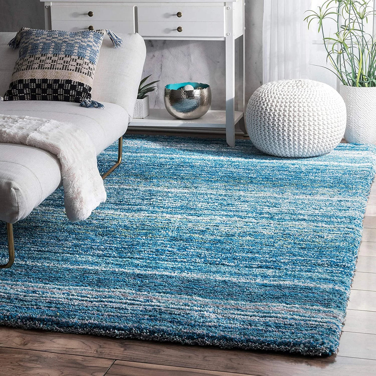 Denim Blue Ombre Collection Plush Shag Rug - Image 1