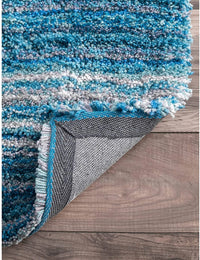 Denim Blue Ombre Collection Plush Shag Rug - Image 4