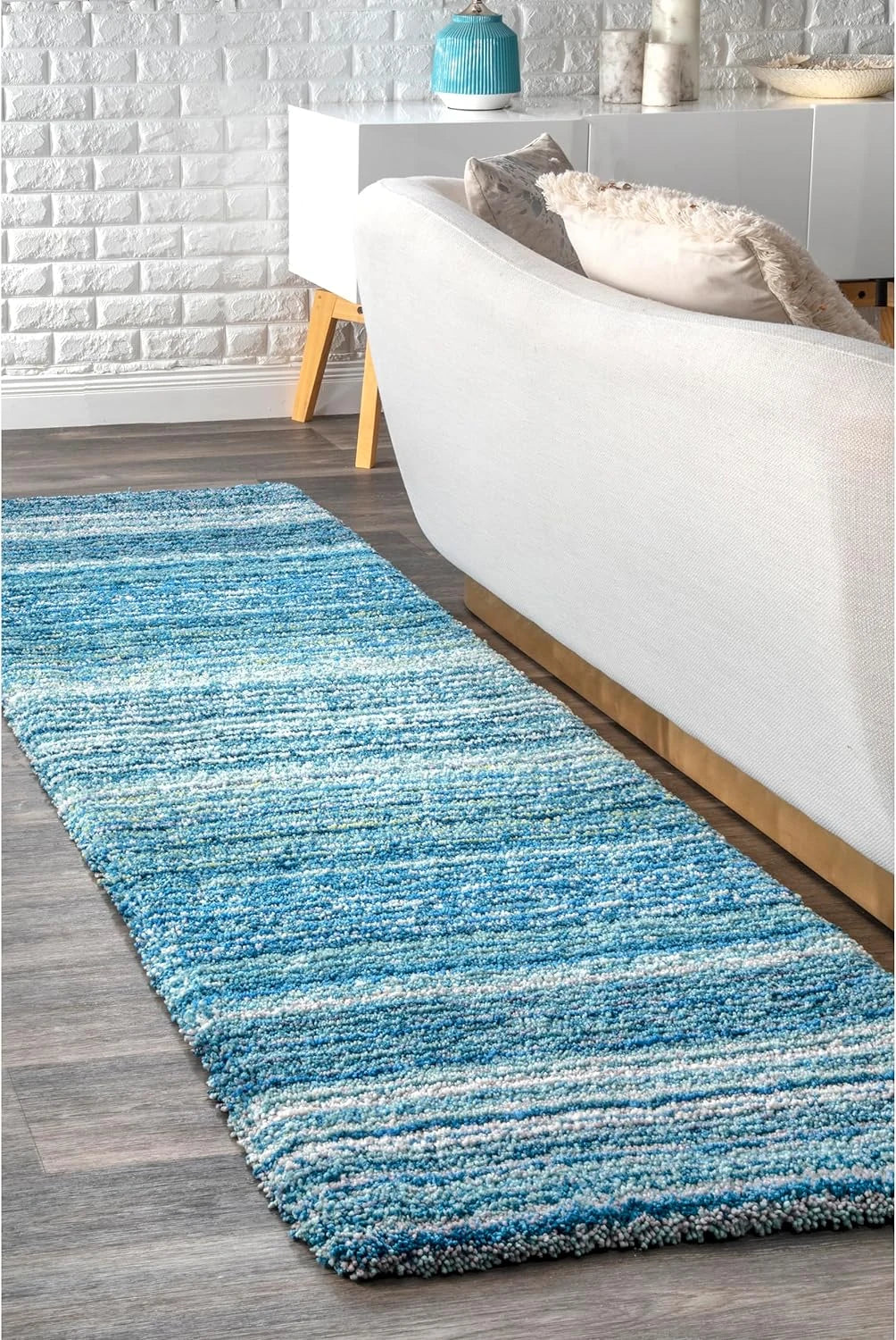 Denim Blue Ombre Collection Plush Shag Rug - Image 8