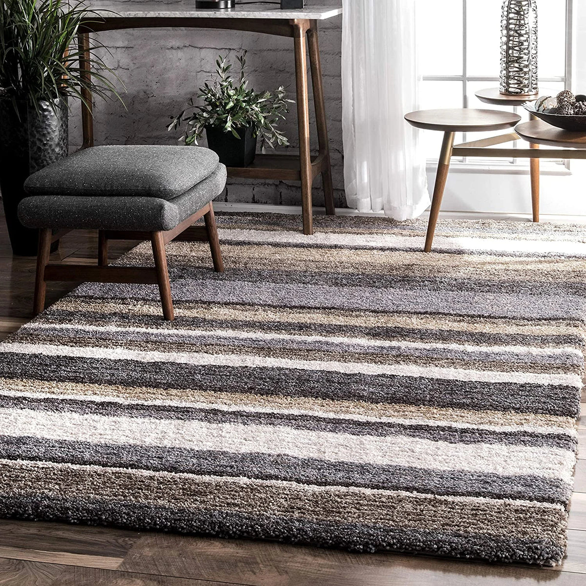 Denim Brown Ombre Collection Plush Shag Rug - Image 3