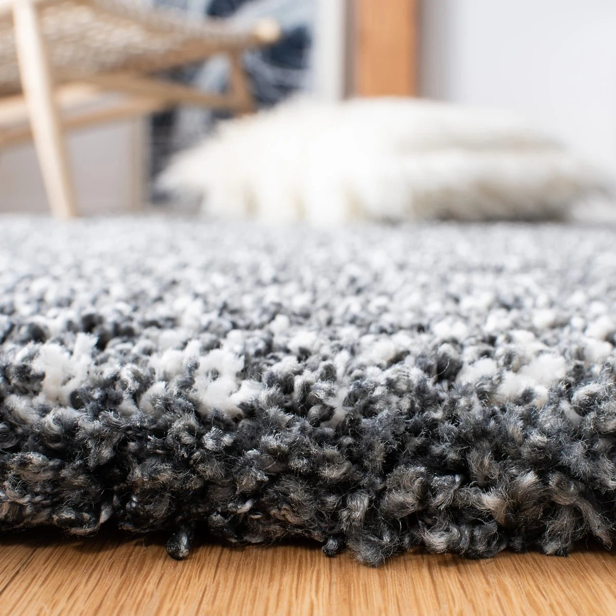 Denim Dark Grey, Ivory Ombre Collection Plush Shag Rug - Image 3