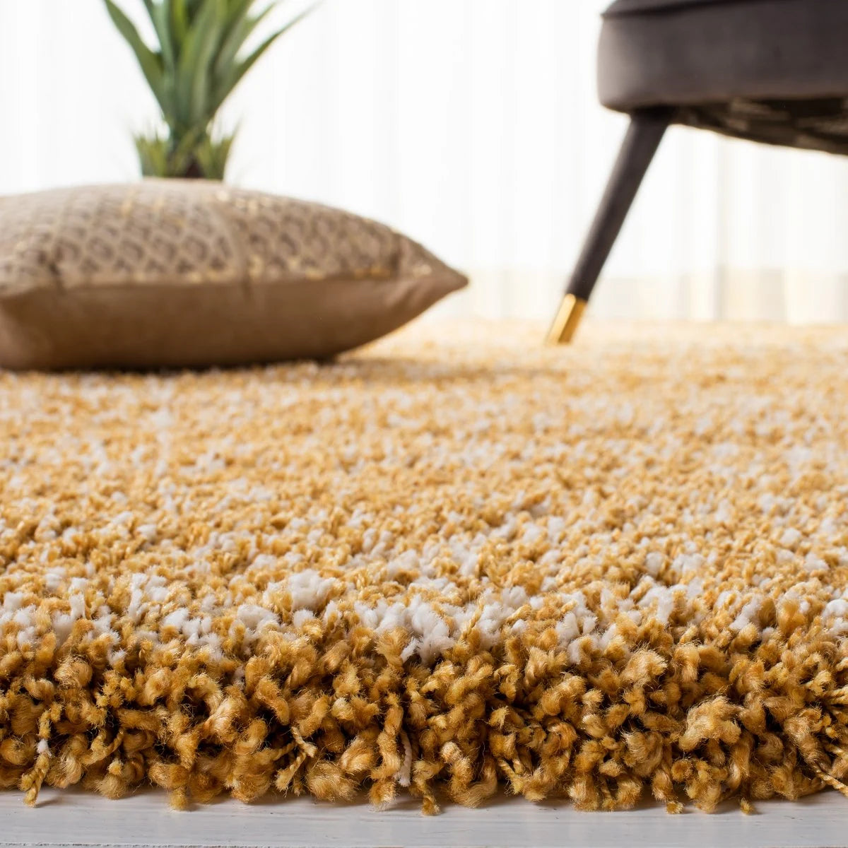 Denim Gold Ivory Ombre Collection Plush Shag Rug - Image 3