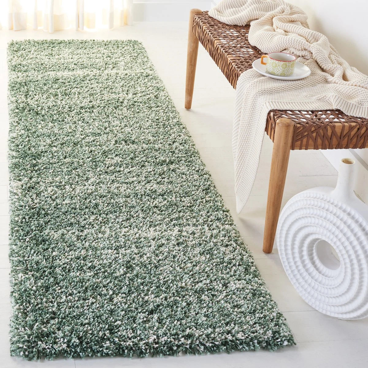 Denim Green, Ivory Ombre Collection Plush Shag Rug - Image 10