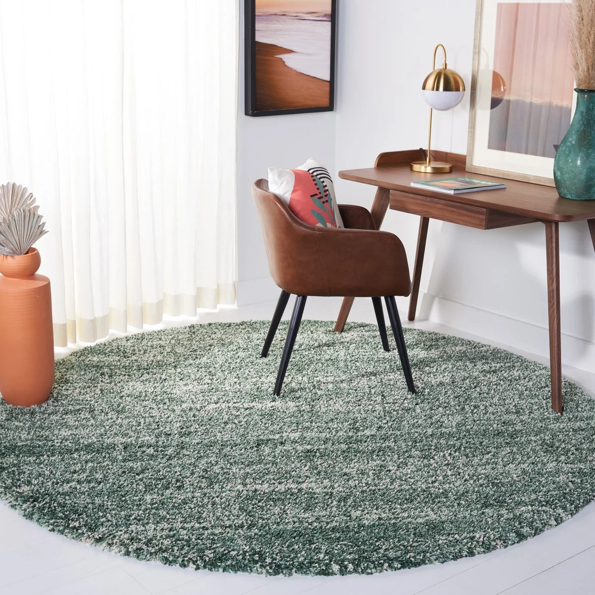 Denim Green, Ivory Ombre Collection Plush Shag Rug - Image 11