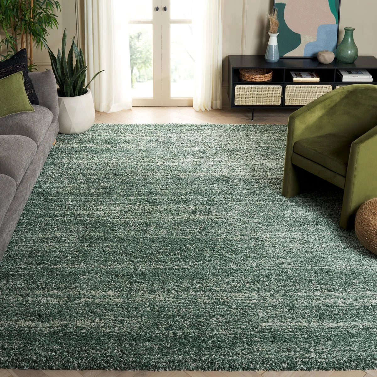 Denim Green, Ivory Ombre Collection Plush Shag Rug - Image 9