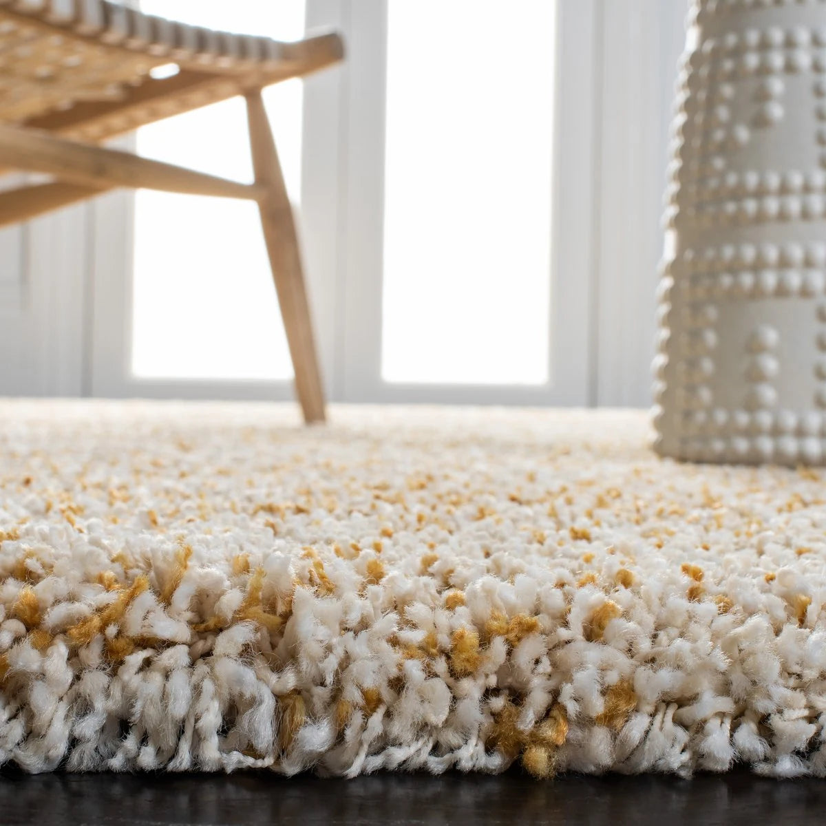 Denim Ivory, Gold Ombre Collection Plush Shag Rug - Image 2