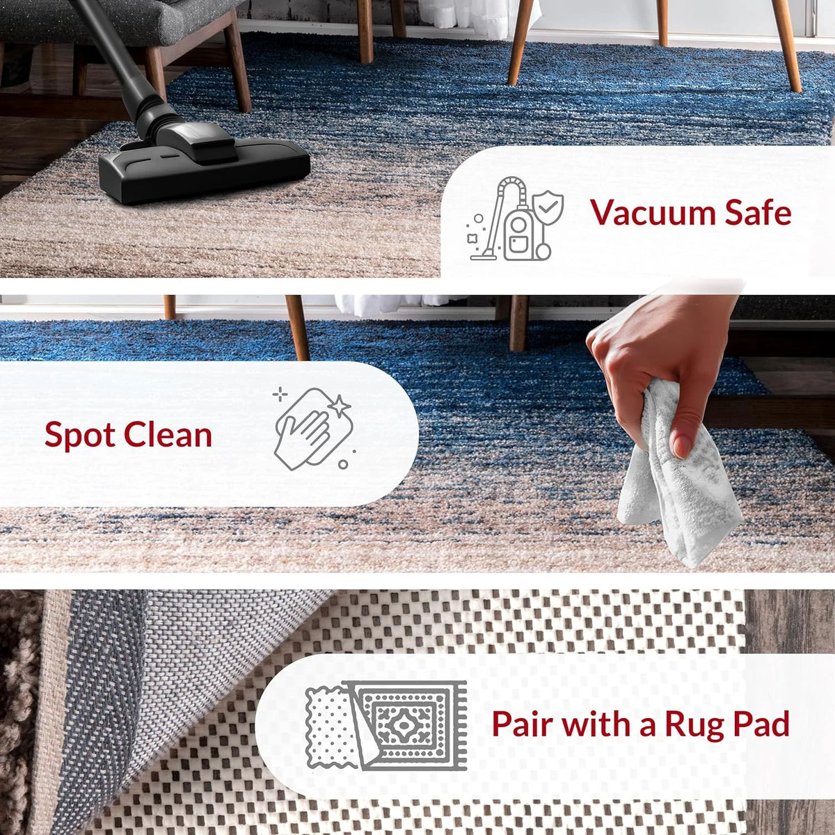 Denim Navy Ombre Collection Plush Shag Rug (Alternate Angle) - Image 1