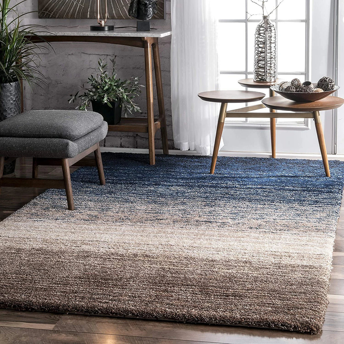 Denim Navy Ombre Collection Plush Shag Rug (Alternate Angle) - Image 2